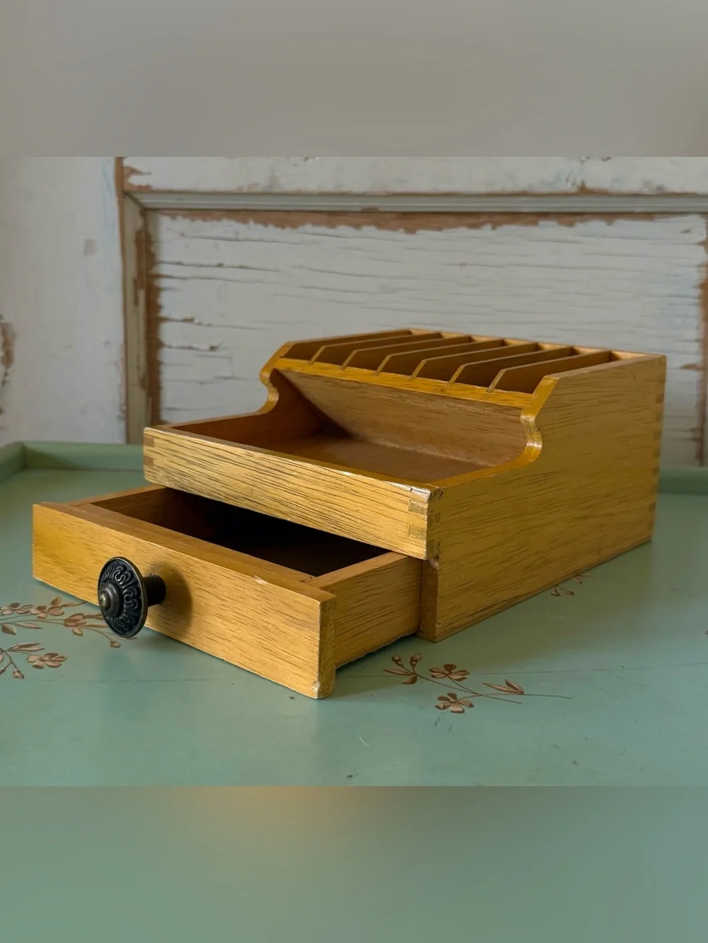 Vintage Wood Bench-top/Desktop Organizer, Plier Storage Rack, Jewelry Tools